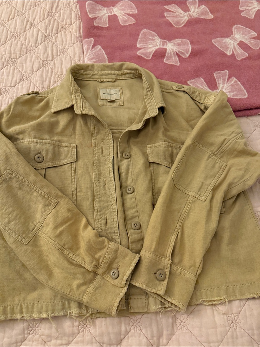 American Eagle Outfitters Light Olive Utility Jean Jacket